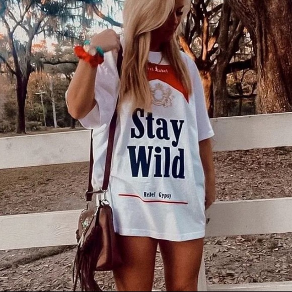 Bevel Label Tee/ T-Shirt Dress Medium Cowgirl White Mini Stay Wild Classic - Picture 2 of 16